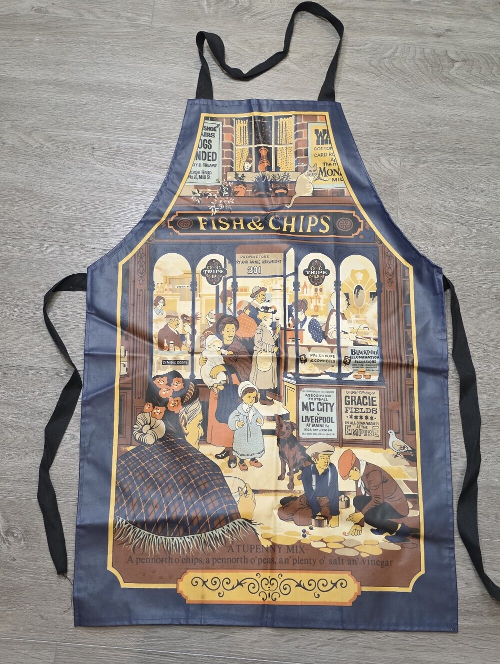Vintage 70's PVC Coated Cotton Butchers Style Apron London England Fish & Chips